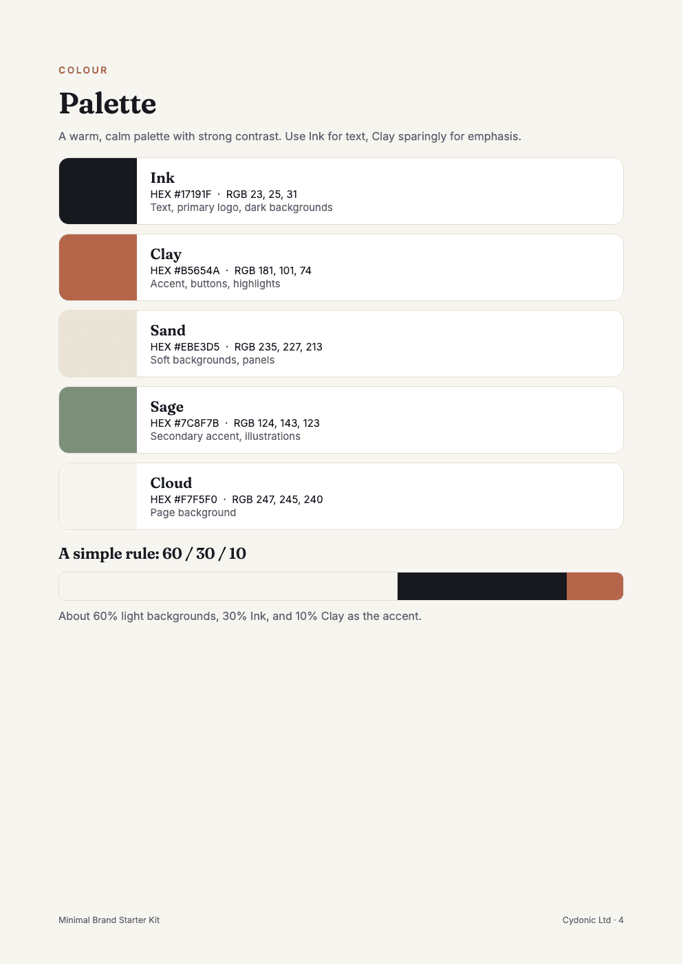 Colour palette page
