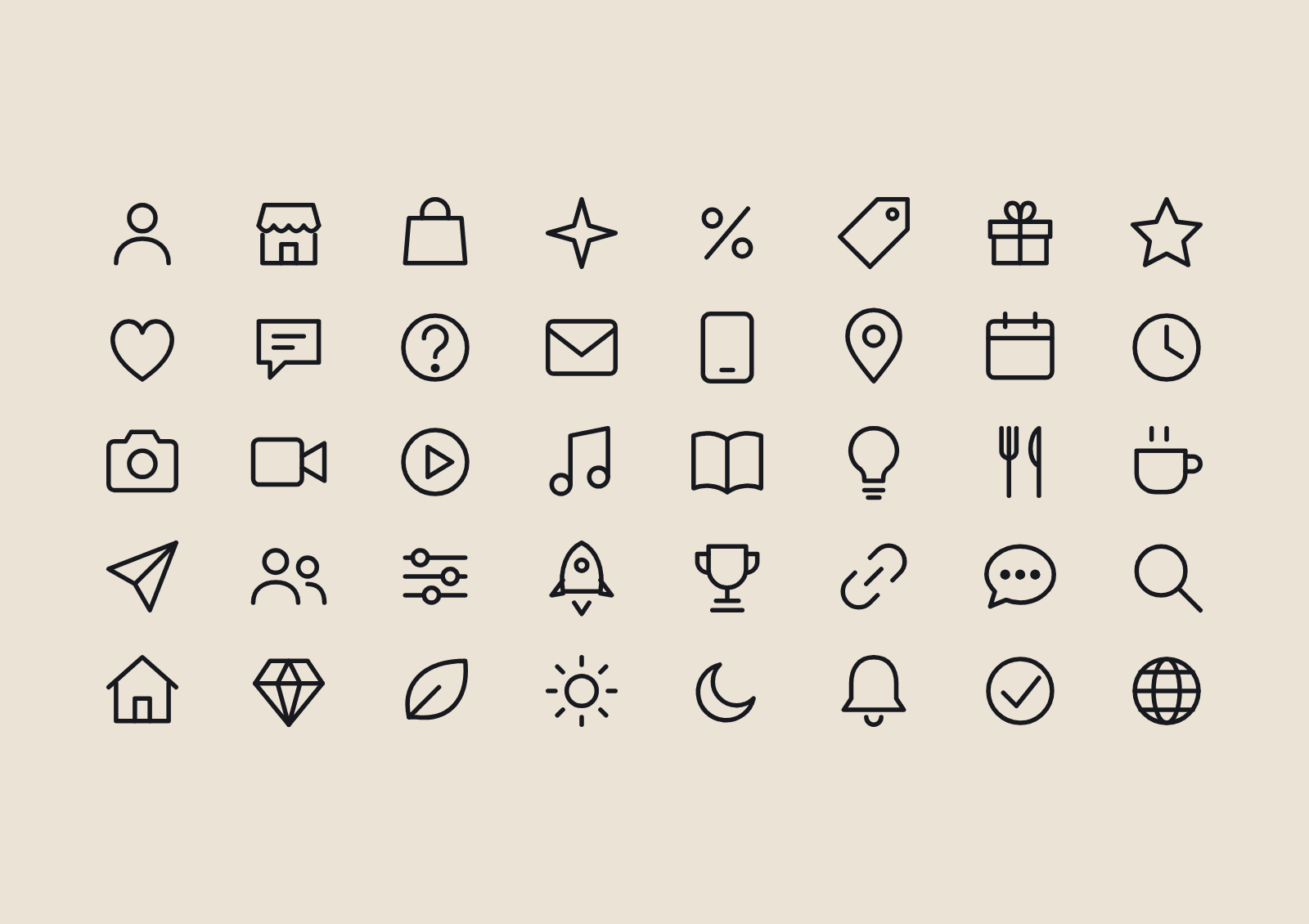 All forty line icons in the pack