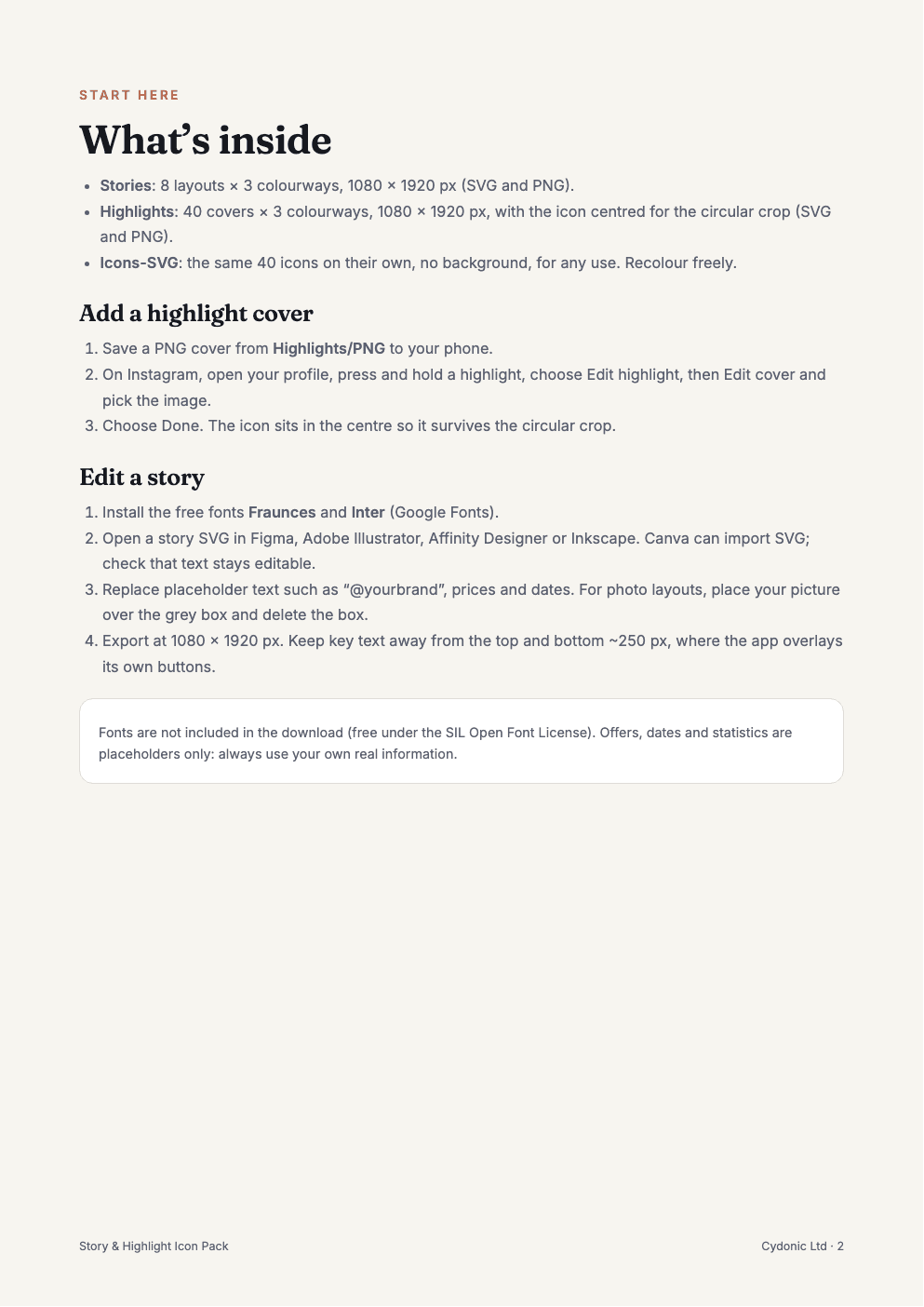 Guide page explaining how to add highlight covers and edit stories